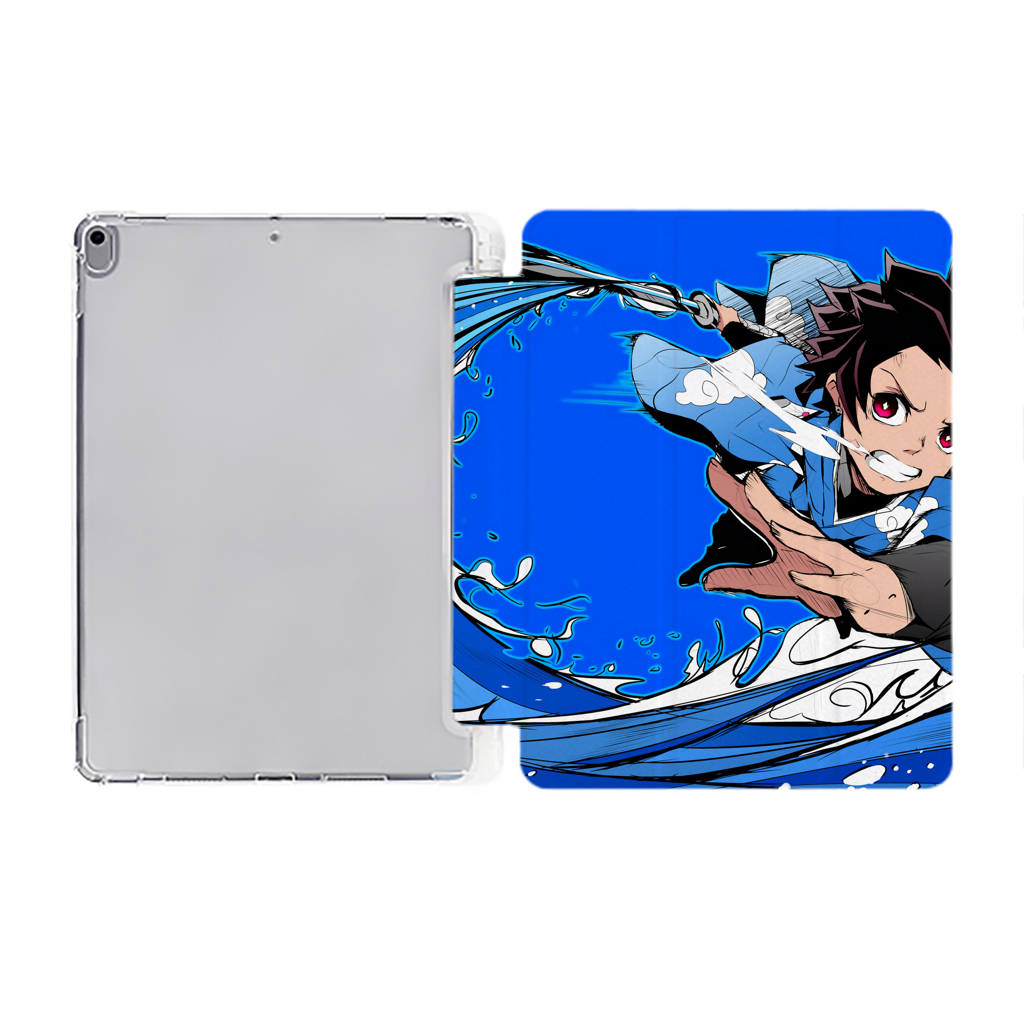 （画像用） 鬼滅の刃（きめつのやいば）竈門 炭治郎／かまど たんじろう Kamado Tanjirou IPad ケース ペン収納付き 三つ折りスタンド PUレザー×シリコン 対応機種9.5/10.5/10.9インチ